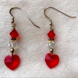 Swarovski Crystal Hearts and Sterling Silver Earrings- Red and Clear Handmade